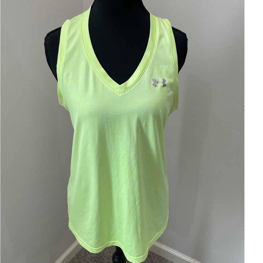 Under Armour Womens HeatGear V-Neck Tank Top Neon Yellow Lime Space Dye Medium